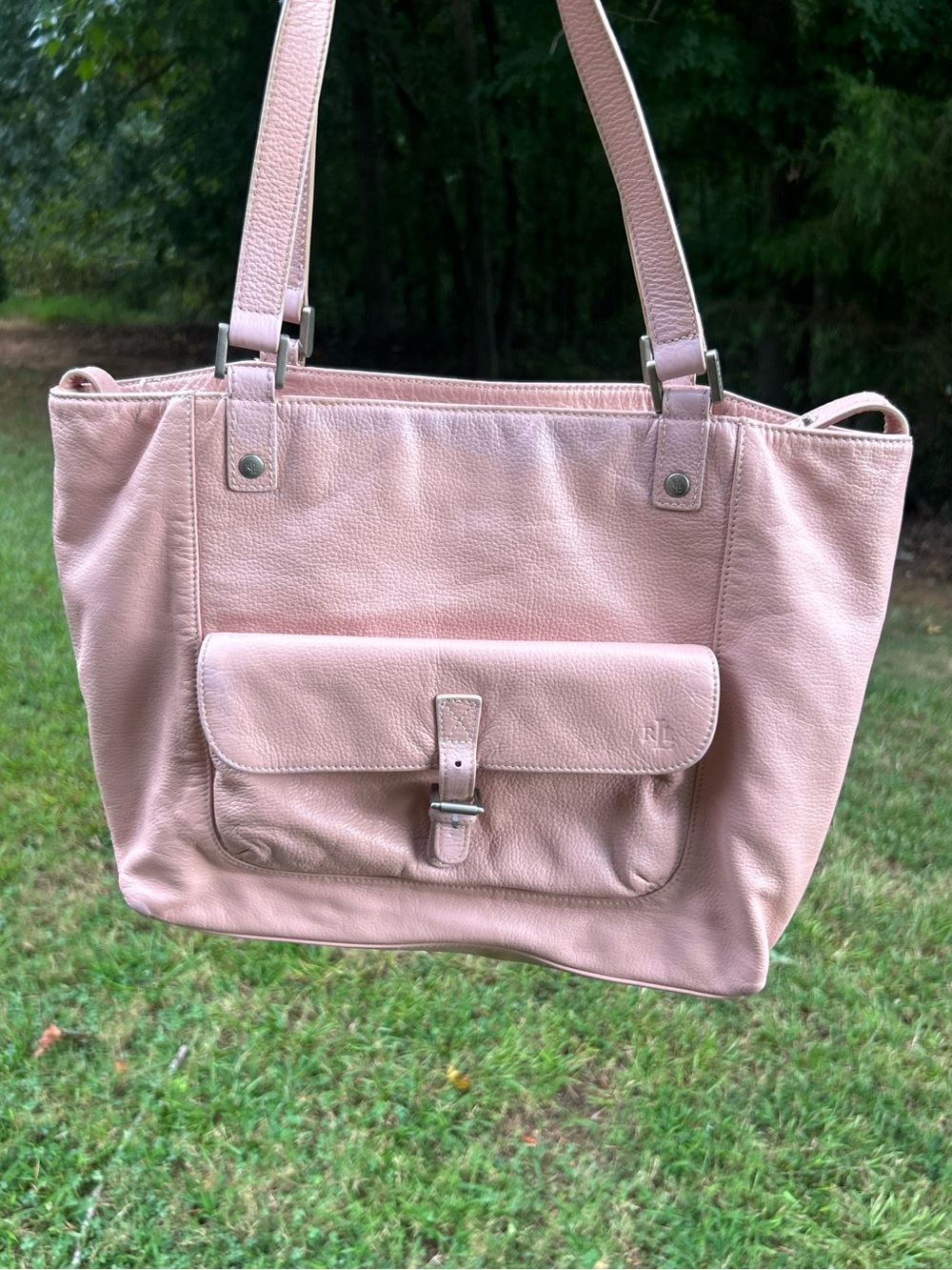 Lauren Ralph Lauren Pink Pebbled Leather Tote Shoulder Bag